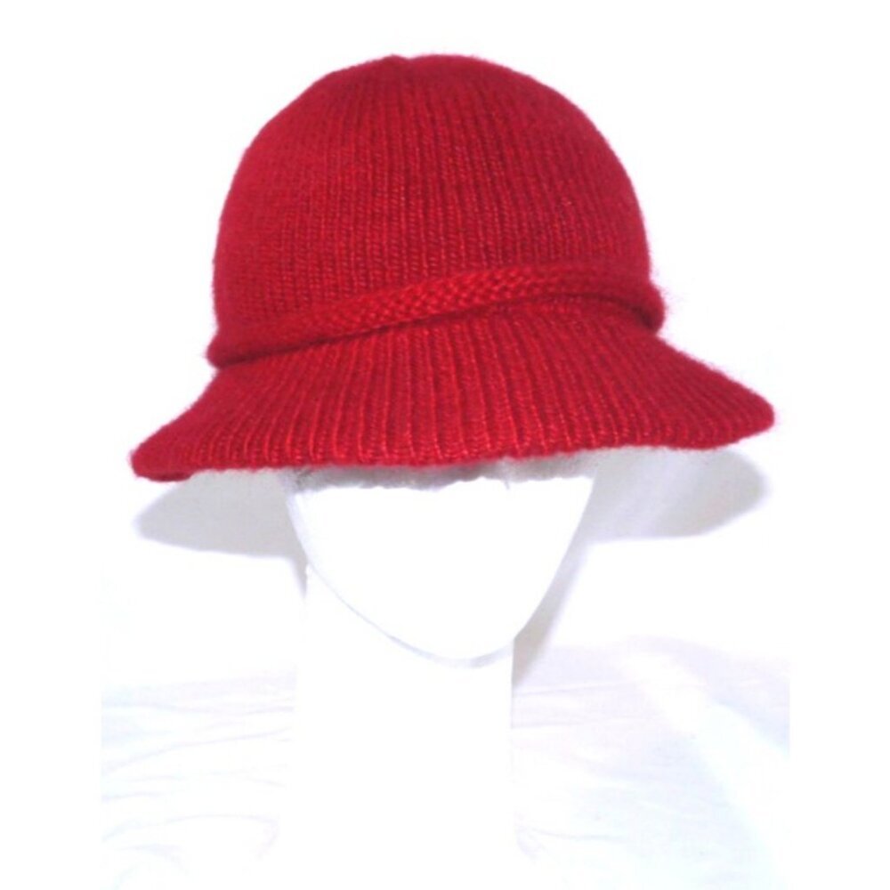 Vintage ARIS red knit Women's bucket hat with brim made in USA One Size
